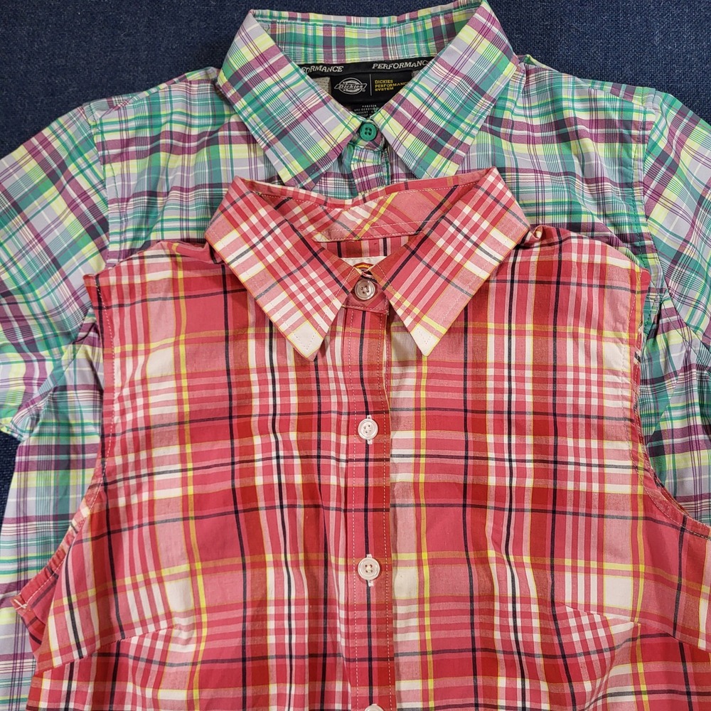 Dickies Womens Plaid Button Up Shirts Bundle Performance Short Sleeve Sleeveless